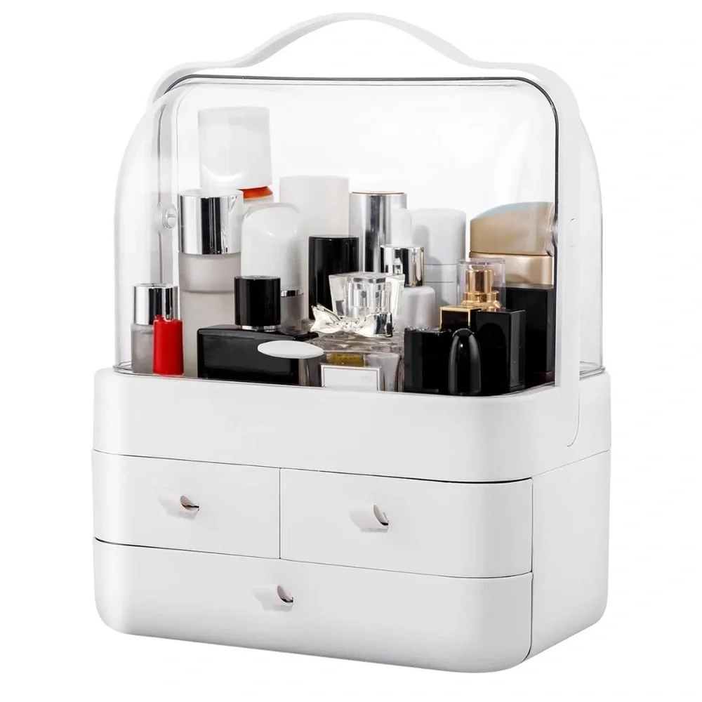 - Makeup Organizer Jewelry Cosmetic Storage Box W/ Dustproof Flip Cover 3 pink